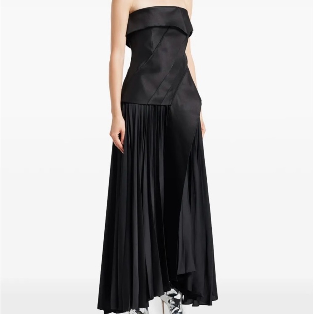 Acler Strapless Black Maxi Dress with Pleated Skirt